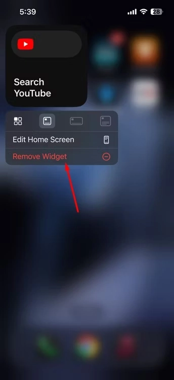 remove widget option in iphone context menu - KUBET